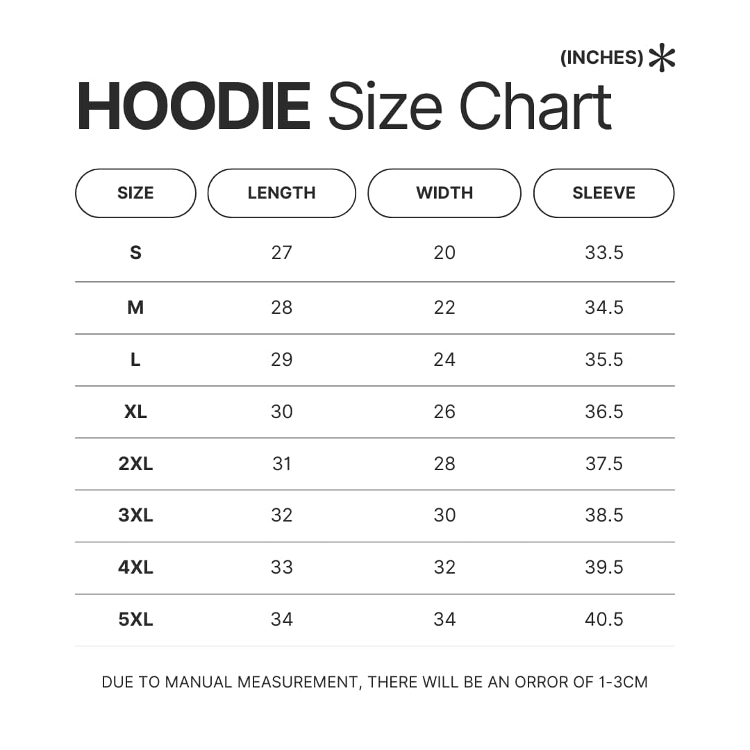 Hoodie Size Chart - Frieren Shop