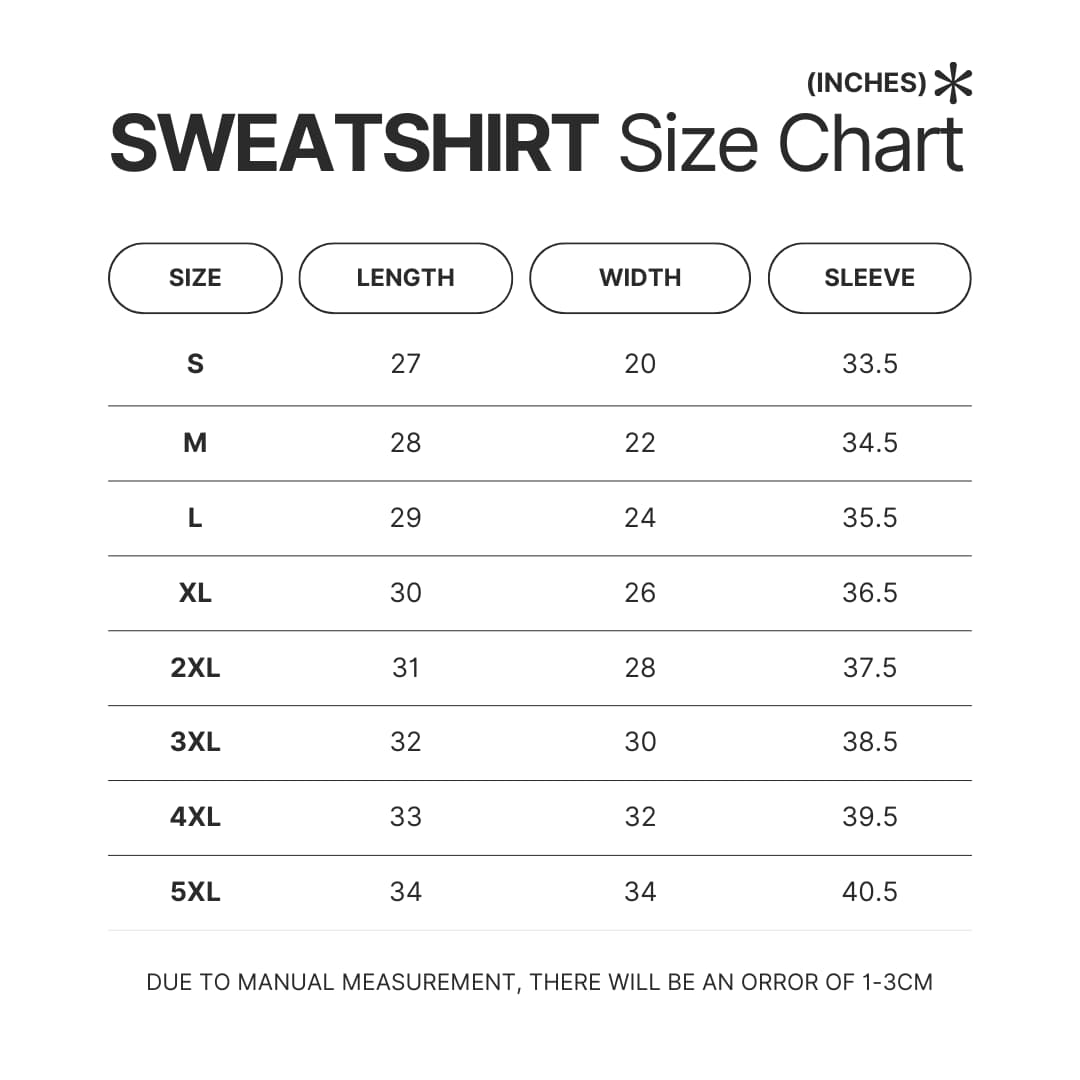 Sweatshirt Size Chart - Frieren Shop