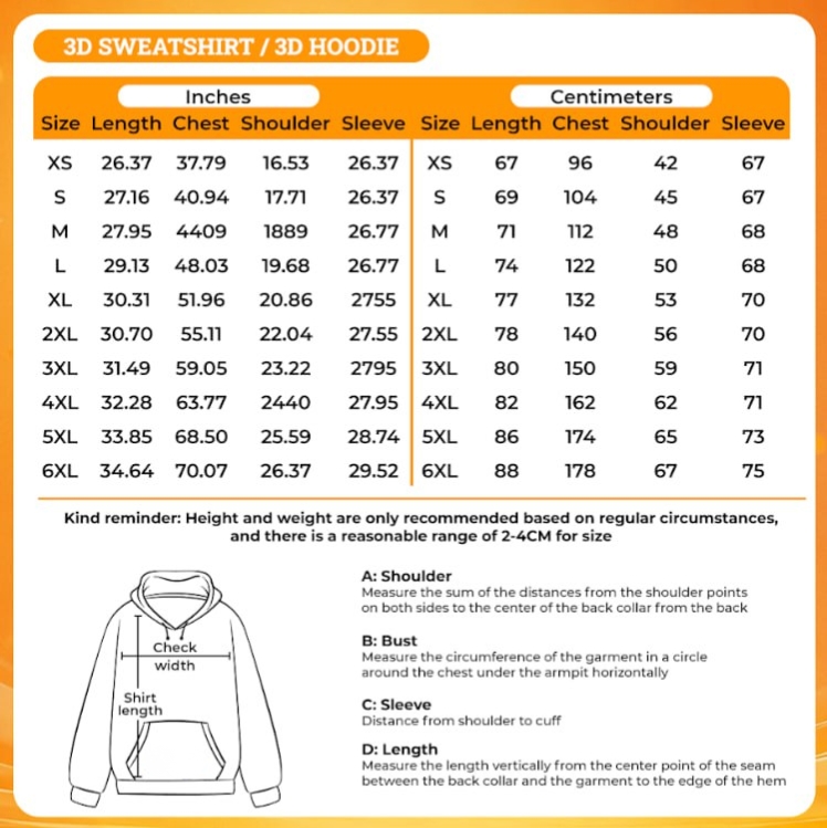 Product size chart