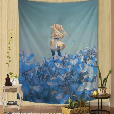 Anime Frieren With Blue Flower  Tapestry