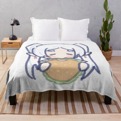 Frieren Chibi Eat Food Throw Blanket