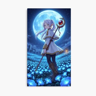 White Haired Elven Mage Anime Illustration Moonlit Blue Flower Fantasy Art Poster